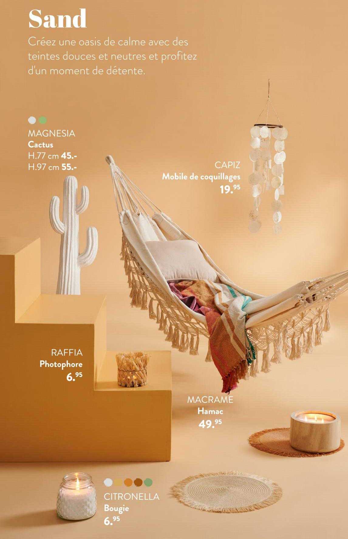 Cactus Magnesia, Mobile De Coquillages Capiz, Photophore Raffia, Hamac Macrame, Bougie Citronella