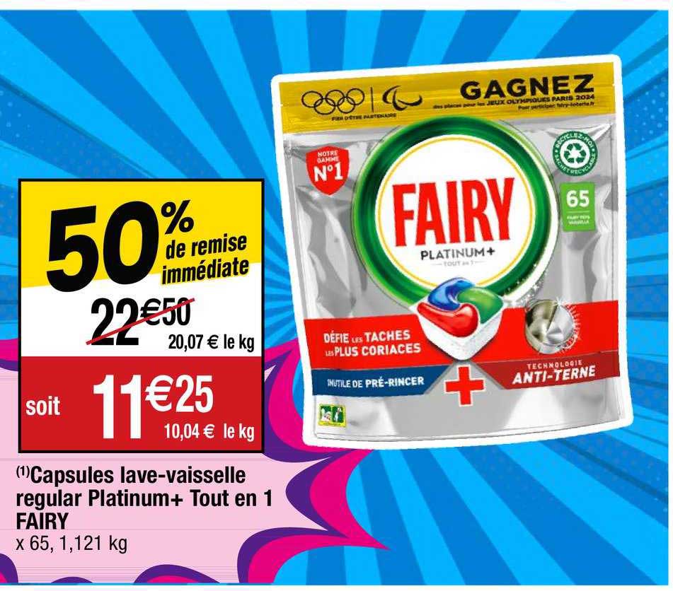 capsules lave-vaisselle regular platinum+ tout en 1 fairy