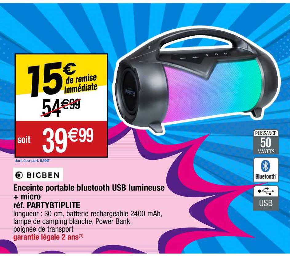 Enceinte Portable Bluetooth Usb Lumineuse + Micro Bigben