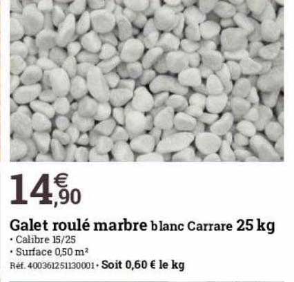 galet roulé marbre blanc carrare 25 kg