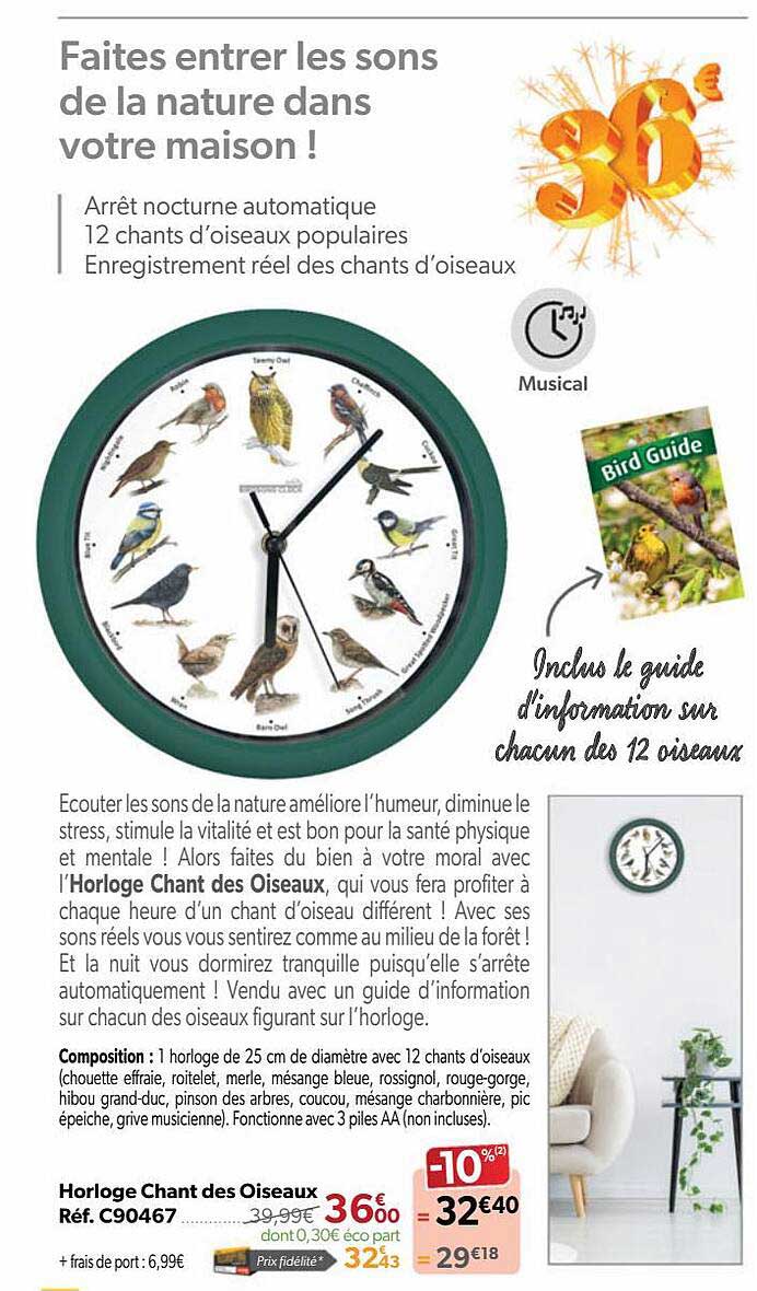 horloge chant des oiseaux