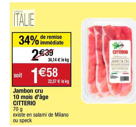 jambon cru 10 mois d'âge citterio