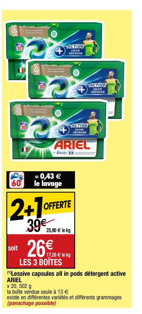 lessive capsules all in pods détergent active ariel
