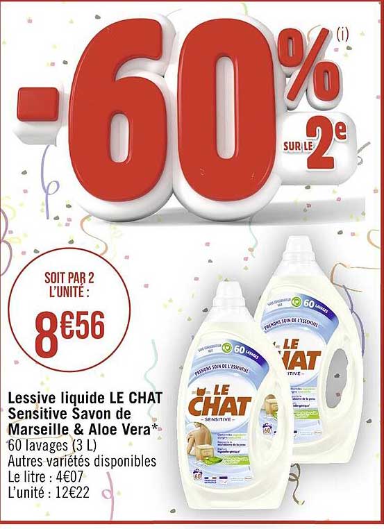 Lessive Liquide Le Chat Sensitive Savon De Marseille & Aloé Vera