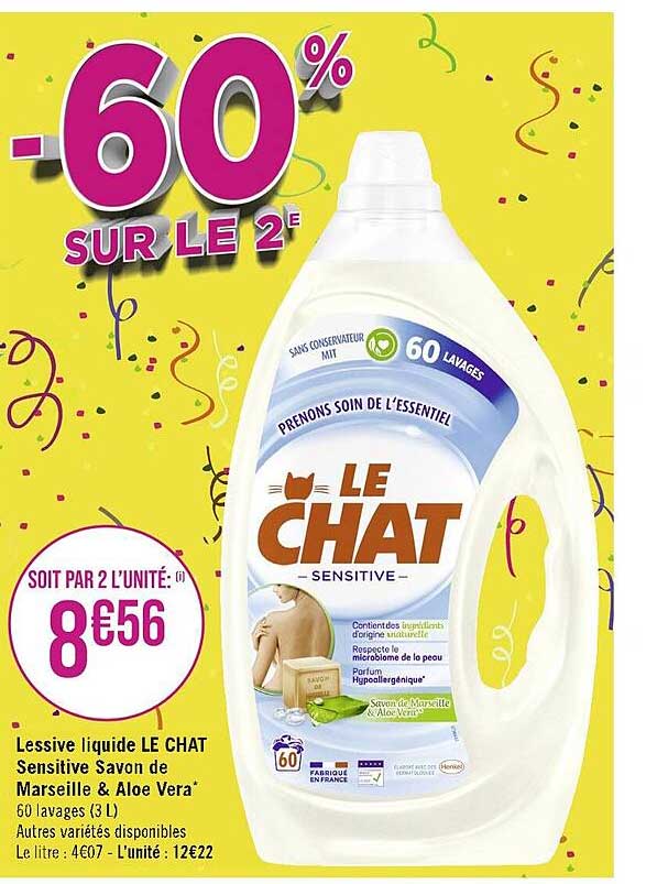 Lessive Liquide Le Chat Sensitive Savon De Marseille & Aloé Vera