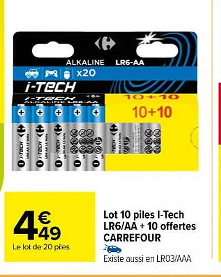 lot 10 piles i-tech lr6-aa + 10 offertes carrefour
