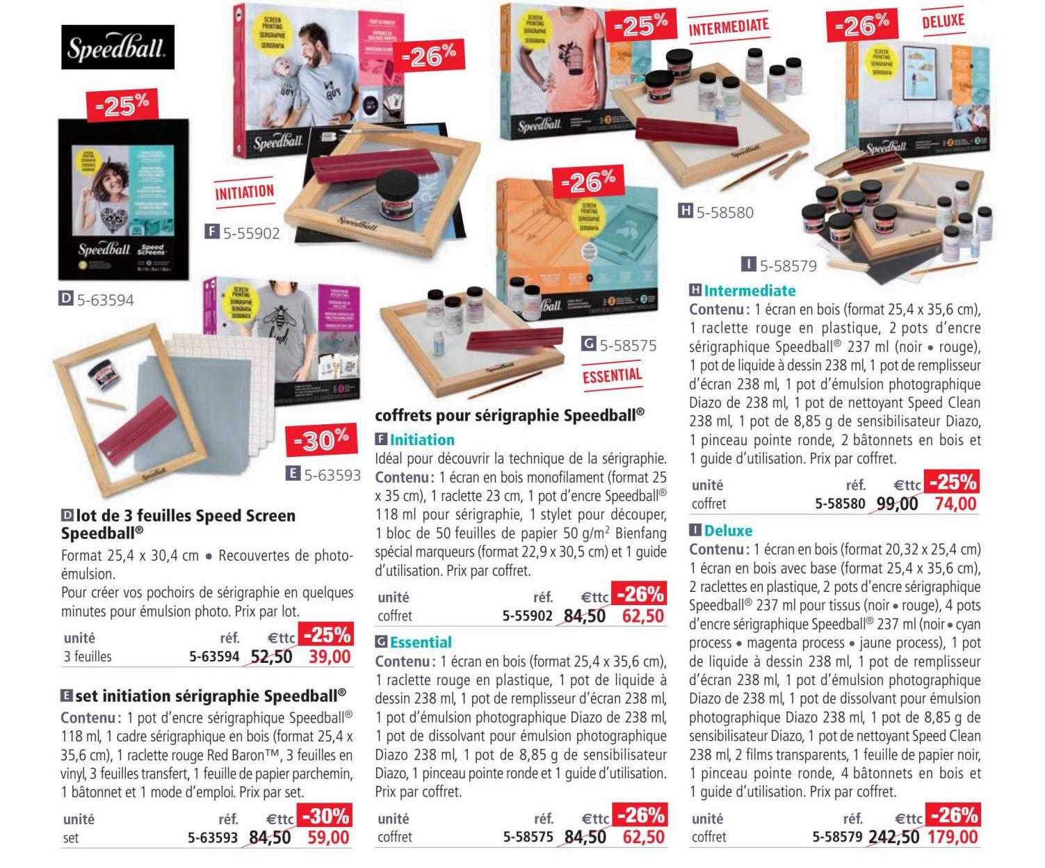 lot de 3 feuilles speed screen speedball , set initiation sérigraphie speedball, coffrets pour sérigraphie speedball