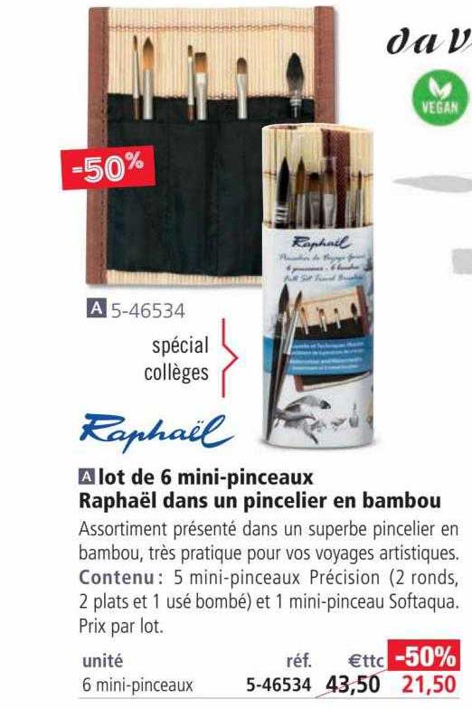 Lot De 6 Mini-pinceaux Raphaël Dans Un Pincelier En Bambou