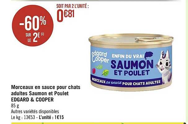 morceaux en sauce pour chats adultes saumon et poulet edgard & cooper