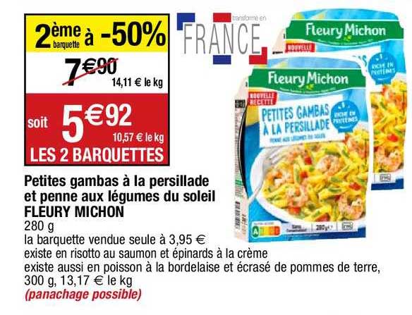 petites gambas à la persillade et penne aux légumes du soleil fleury michon