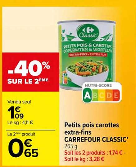 petits pois carottes extra-fins carrefour classic'