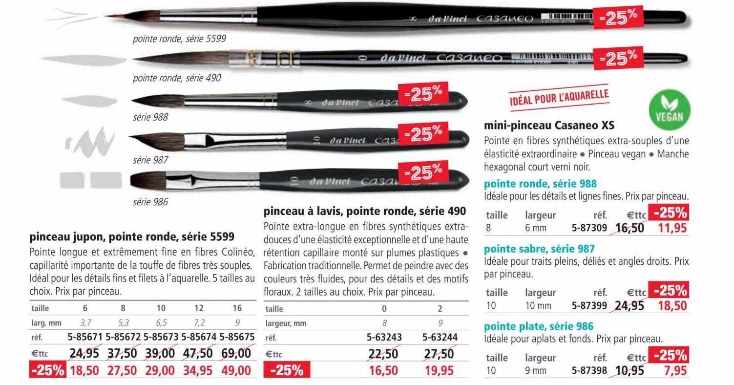 pinceau jupon, pointe ronde, série 5599 | pinceau à lavis, pointe ronde, série 490, mini-pinceau casaneo xs