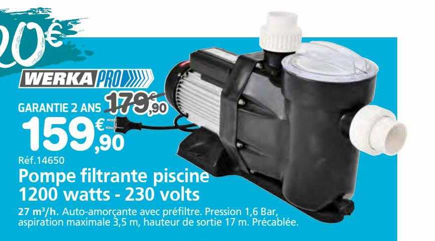 pompe filtrante piscine 1200 watts - 230 volts werka pro