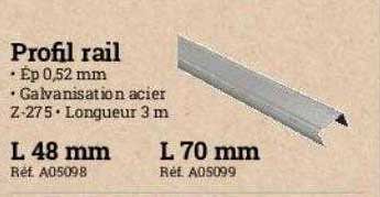 profil rail l 48 mm, l 70 mm