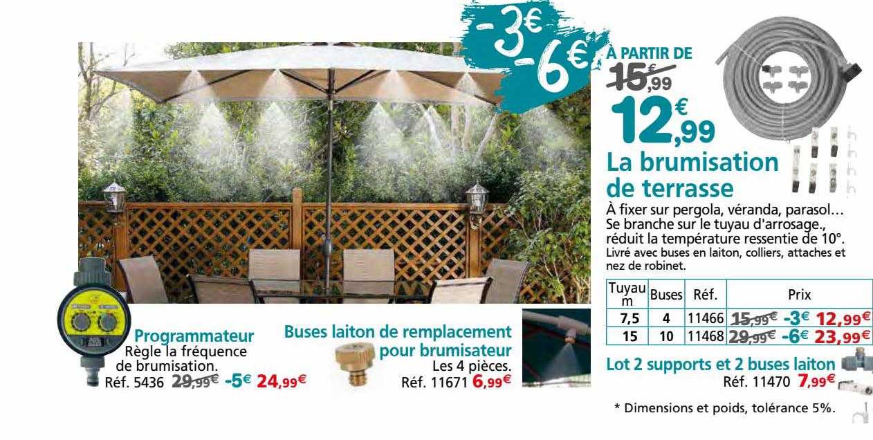 programmateur, buses laiton de remplacement pour brumisateur, la brumisation de terrasse, lot de 2 supports et 2 buses laiton