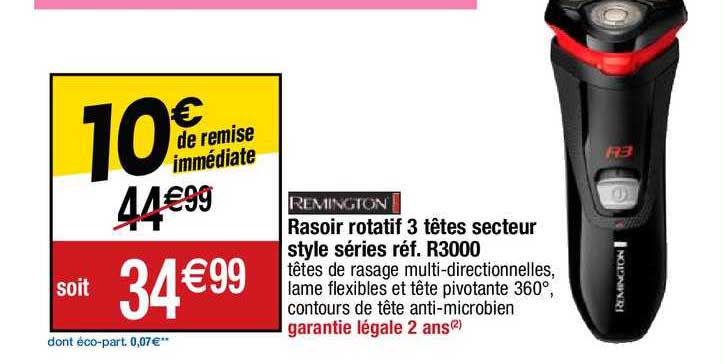 rasoir rotatif 3 têtes secteur style séries remington