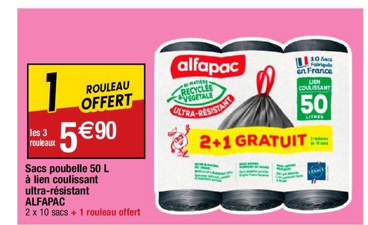 sacs poubelle 50 l à lien coulissant ultra-résistant alfapac