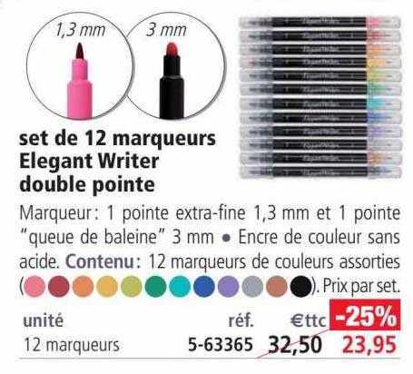 set de 12 marqueurs elegant writer double pointe