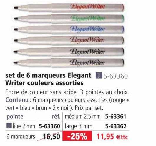 set de 6 marqueurs elegant writer couleurs assorties