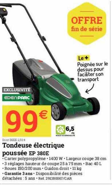 tondeuse électrique poussée ep 380e eden parc