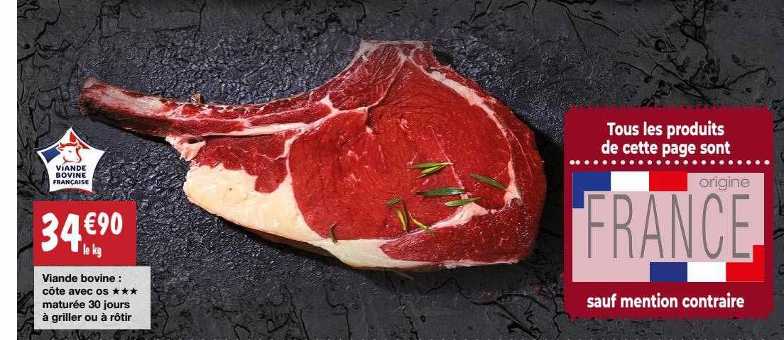 viande bovine : côte avec *** maturée 30 jours à griller ou à rôtir