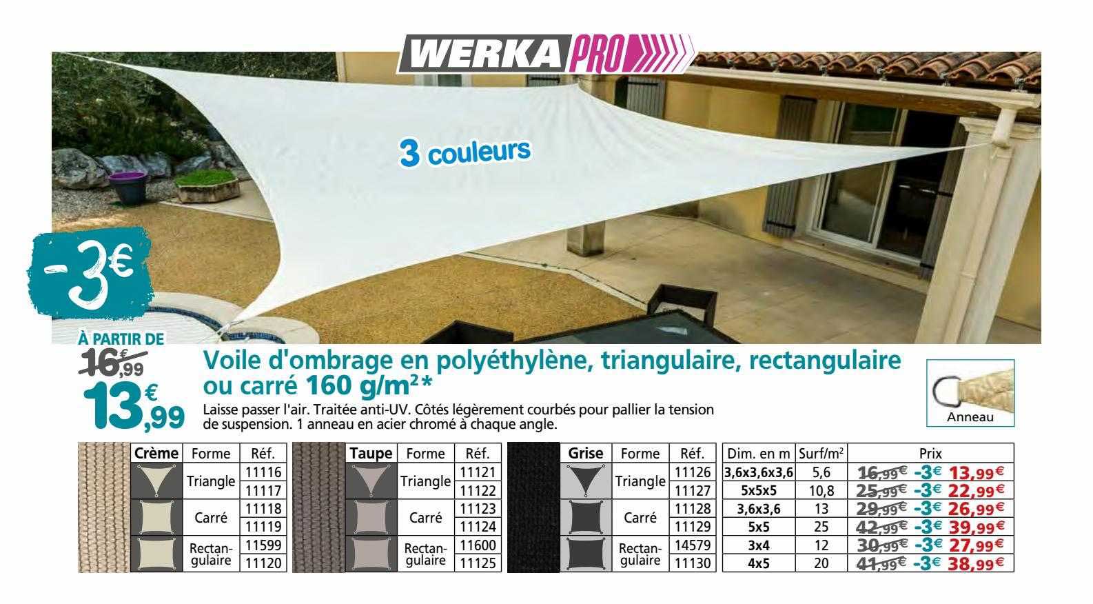 voile d'ombrage en polyéthylène, triangulaire, rectangulaire ou carré 160 g-m²