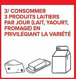 3/ CONSOMMER 3 PRODUITS LAITIERS PAR JOUR (LAIT, YAOURT, FROMAGE) EN PRIVILÉGIANT LA VARIÉTÉ