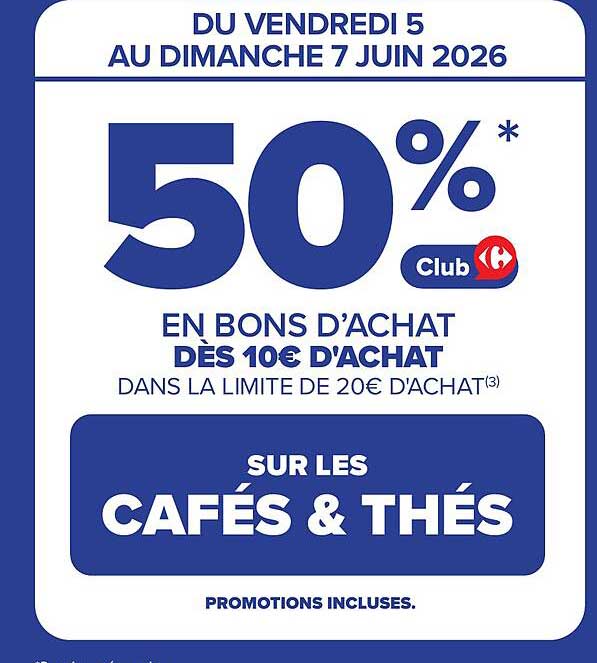 50% Club sur les cafés & thés