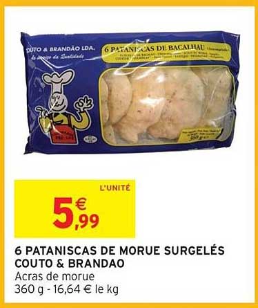 6 PATANISCAS DE MORUE SURGELÉS COUTO & BRANDAO