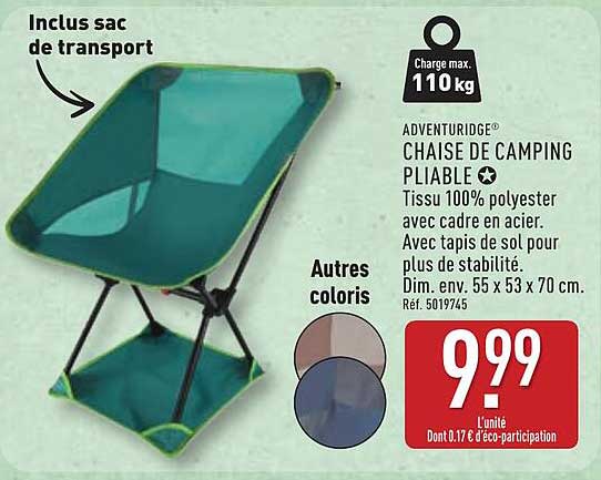 ADVENTURIDGE CHAISE DE CAMPING PLIABLE