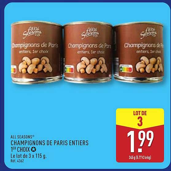 All Seasons Champignons de Paris entiers