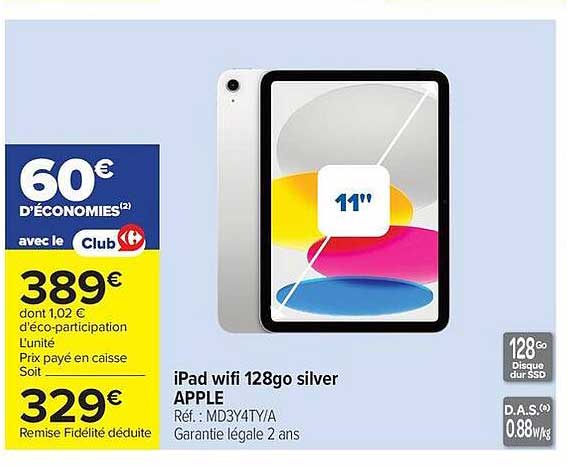 APPLE iPad wifi 128go silver