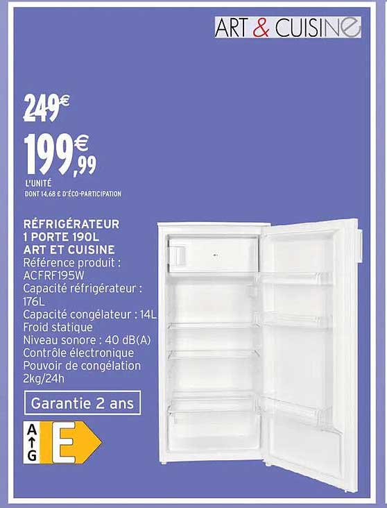 ART & CUISINE RÉFRIGÉRATEUR 1 PORTE 190L