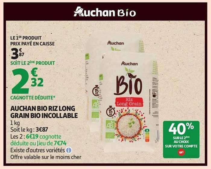 Auchan Bio Riz Long Grain Bio Incollable