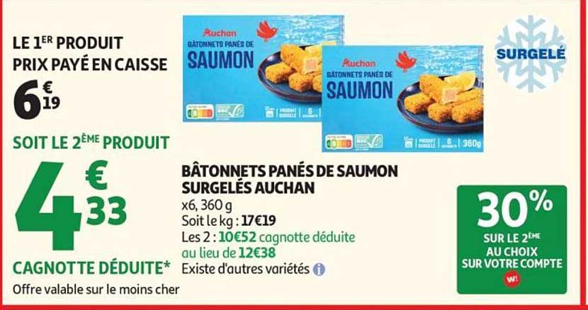 BÂTONNETS PANÉS DE SAUMON SURGELÉS AUCHAN