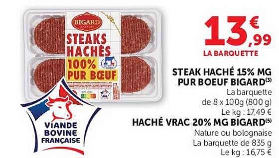 BIGARD STEAKS HACHES 100% PUR BŒUF
