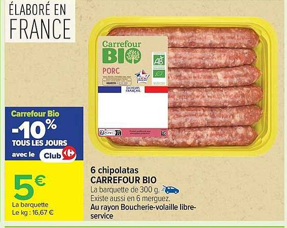 Carrefour Bio 6 chipolatas