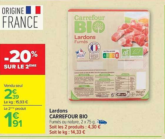 Carrefour Bio Lardons Fumés