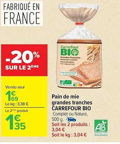 Carrefour BIO Pain de mie grandes tranches