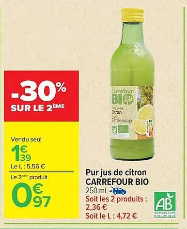 Carrefour Bio Pur jus de citron