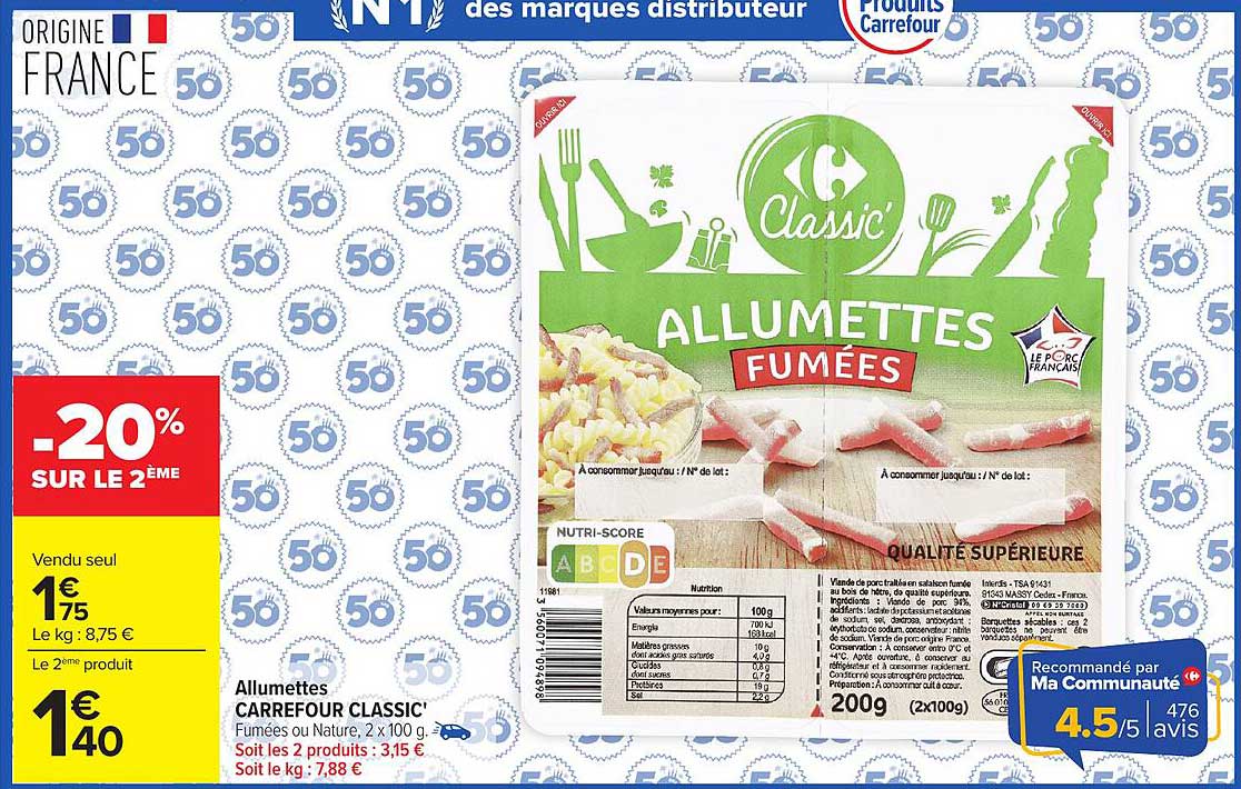 Carrefour Classic' Allumettes Fumées