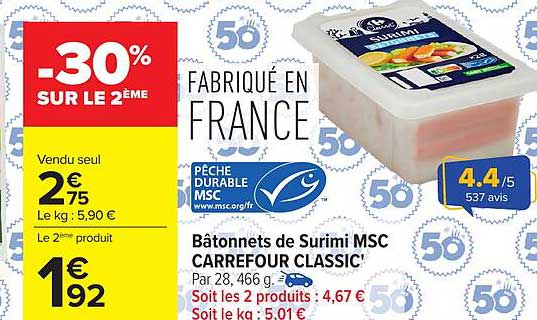Carrefour Classic' Bâtonnets de Surimi MSC
