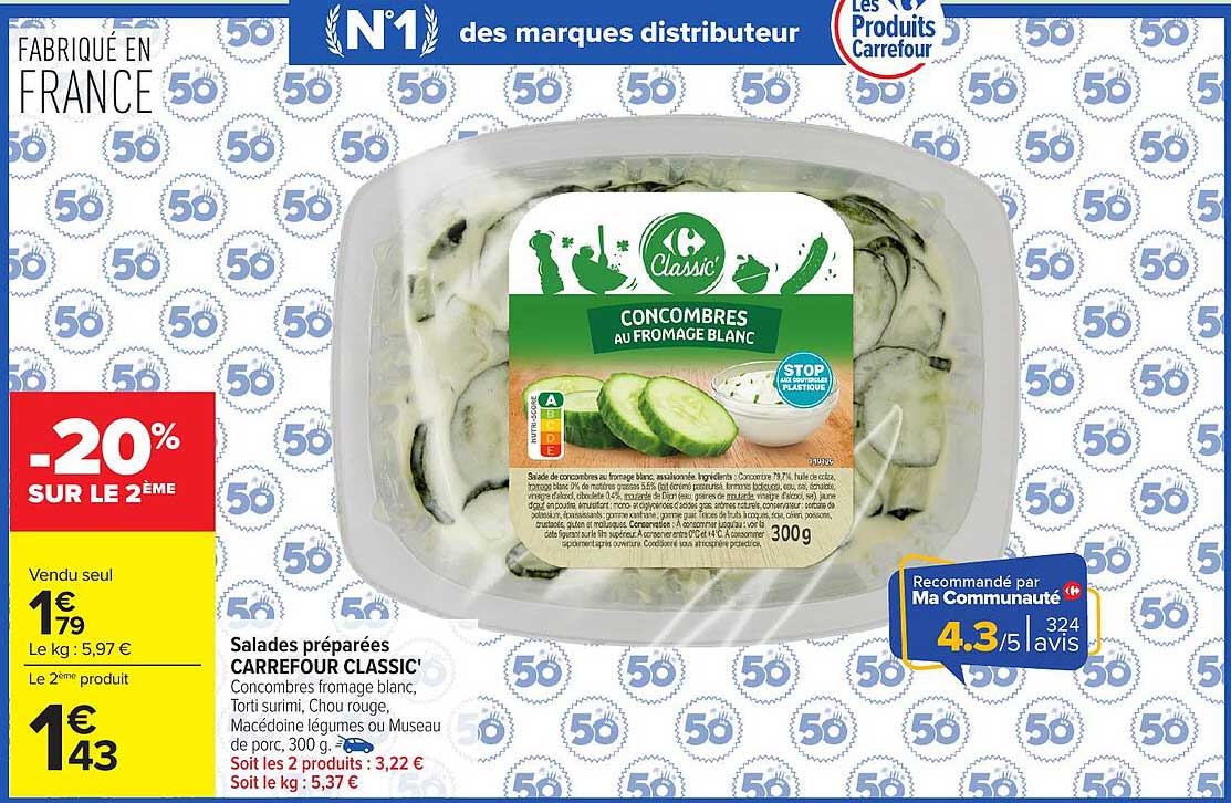 CARREFOUR CLASSIC' Concombres au fromage blanc