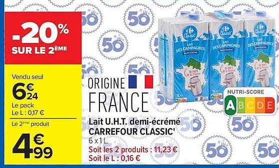 Carrefour Classic' Lait U.H.T. demi-écrémé