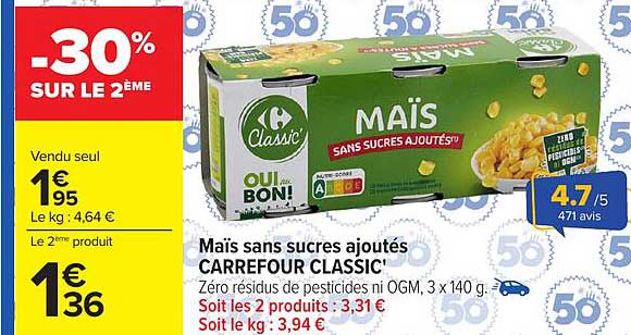 Carrefour Classic' Maïs sans sucres ajoutés
