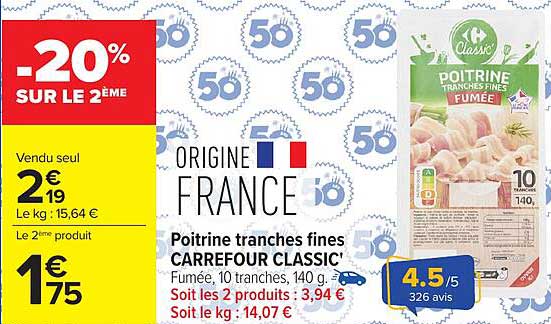 Carrefour Classic' Poitrine tranches fines fumée