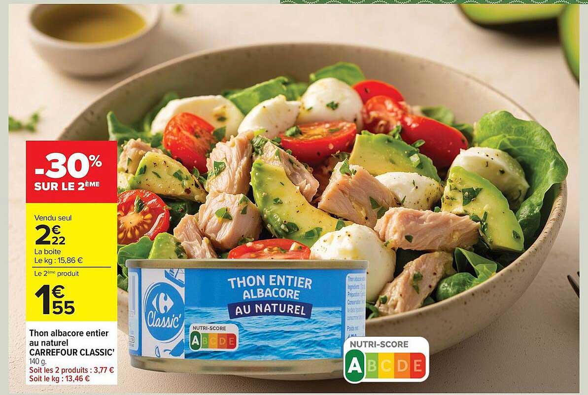 CARREFOUR CLASSIC' Thon albacore entier au naturel