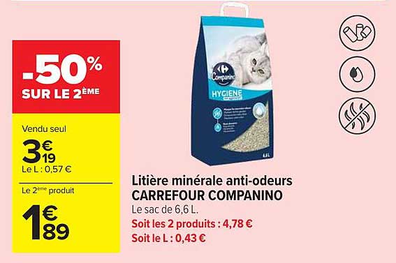 Carrefour Companino Litérie minérale anti-odeurs