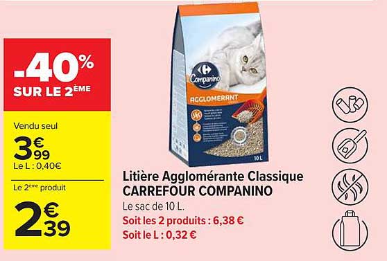 Carrefour Companino Litière Agglomérante Classique