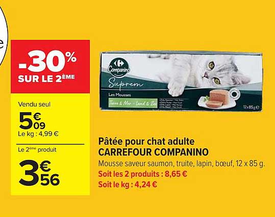 CARREFOUR COMPANINO Pâtée pour chat adulte